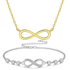 BELARIC Elegant Infinity Necklace & Bracelet Combo for Women – Gold & Silver Couple Jewelry Gift