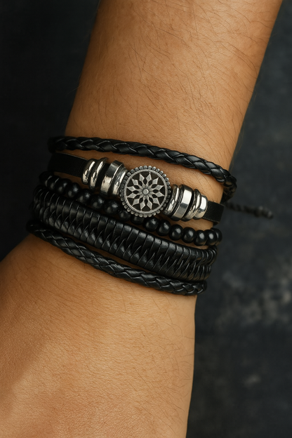 Black Leather Wrap Bracelet