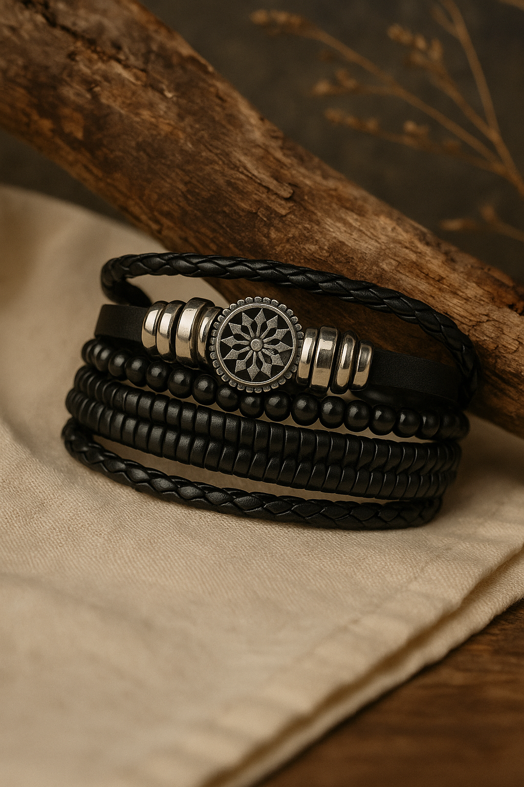 Black Leather Wrap Bracelet