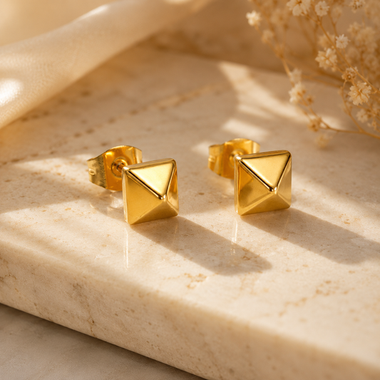 Gold Pyramid Stud Earrings