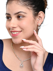 Gold-Plated American Diamond Necklace Set with Earrings for Women & Girls - DZOIR