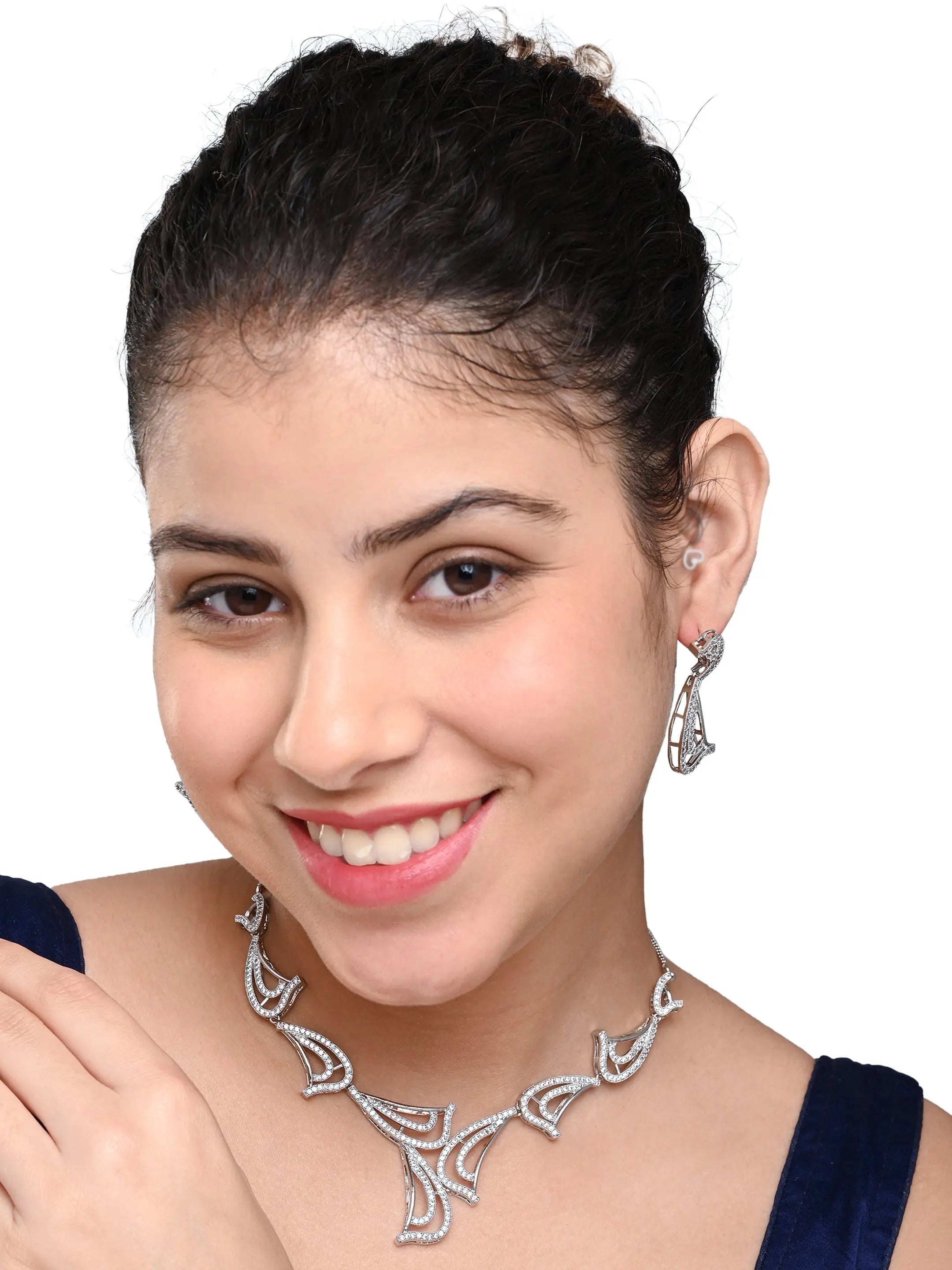 Designer American Diamond Necklace Set | Modern Statement Jewellery with Earrings for Women - DZOIR