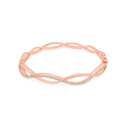 Rose Gold Plated Twisted Infinity Bangle with Sparkling Zircon Stones - DZOIR
