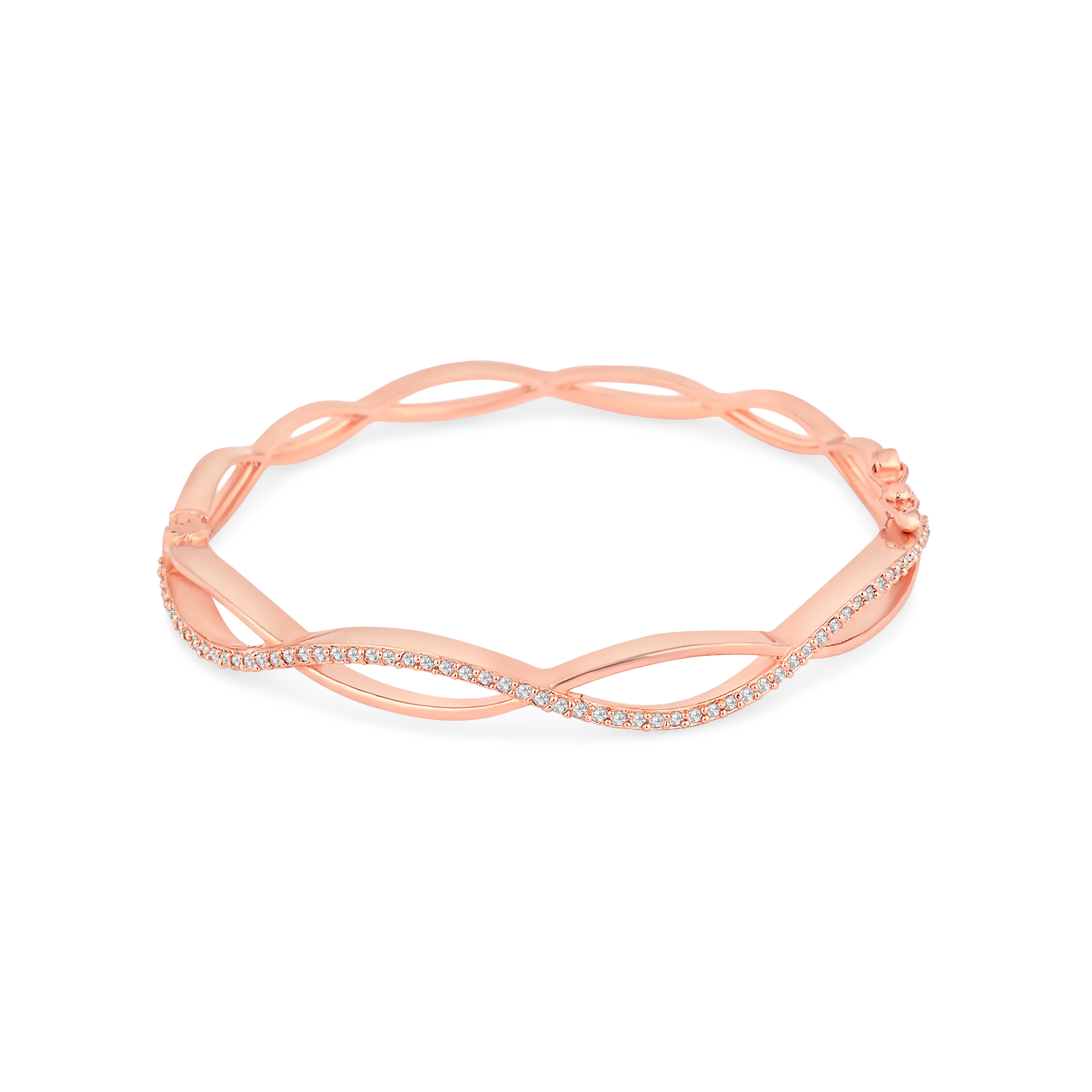 Rose Gold Plated Twisted Infinity Bangle with Sparkling Zircon Stones - DZOIR