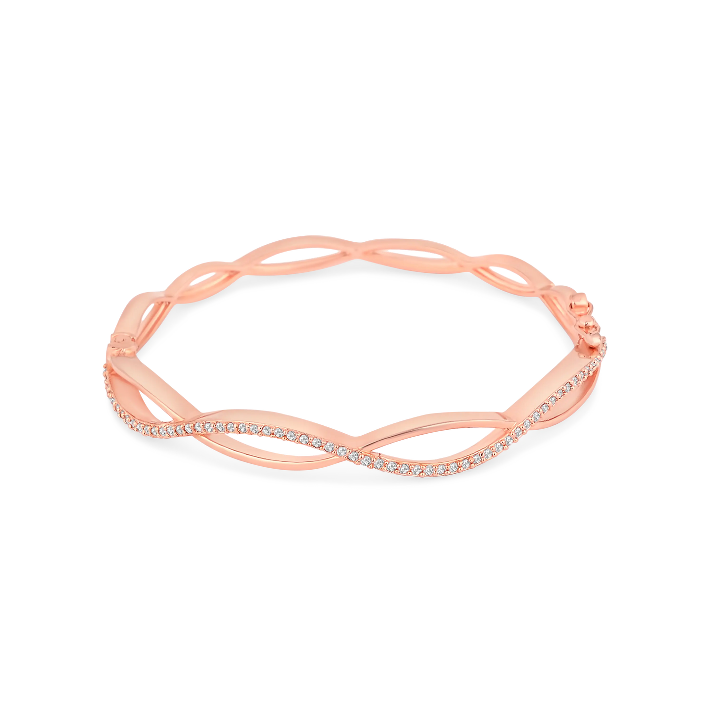 Rose Gold Plated Twisted Infinity Bangle with Sparkling Zircon Stones - DZOIR