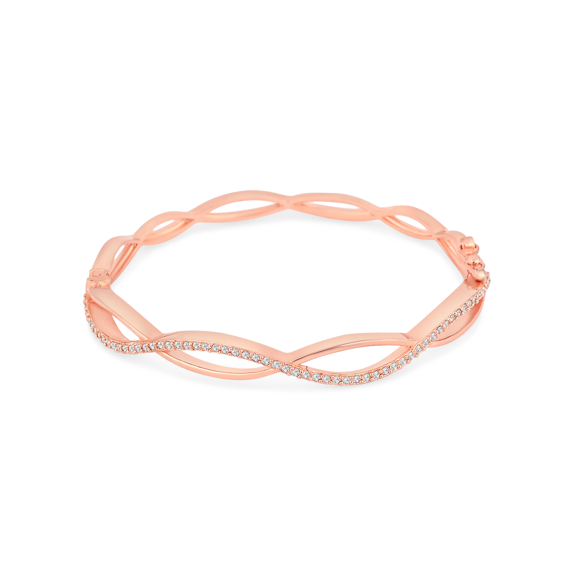 Rose Gold Plated Twisted Infinity Bangle with Sparkling Zircon Stones - DZOIR