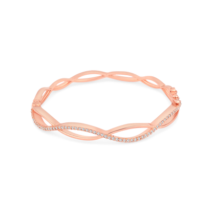 Rose Gold Plated Twisted Infinity Bangle with Sparkling Zircon Stones - DZOIR