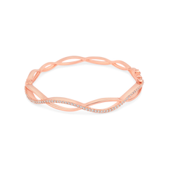 Rose Gold Plated Twisted Infinity Bangle with Sparkling Zircon Stones - DZOIR