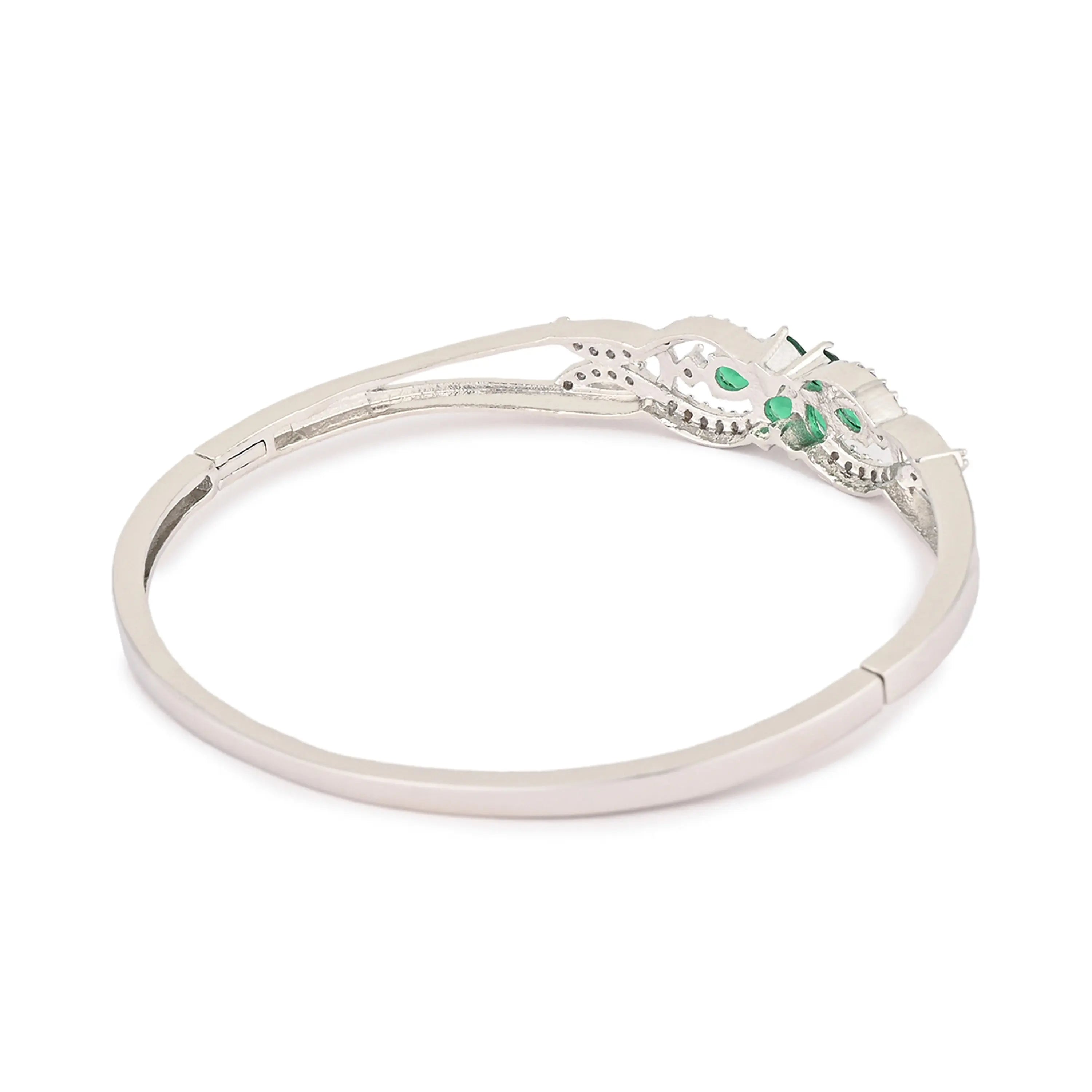 Elegant Silver-Plated Bracelet with Green Zircon Floral Design – Women’s Jewellery - DZOIR