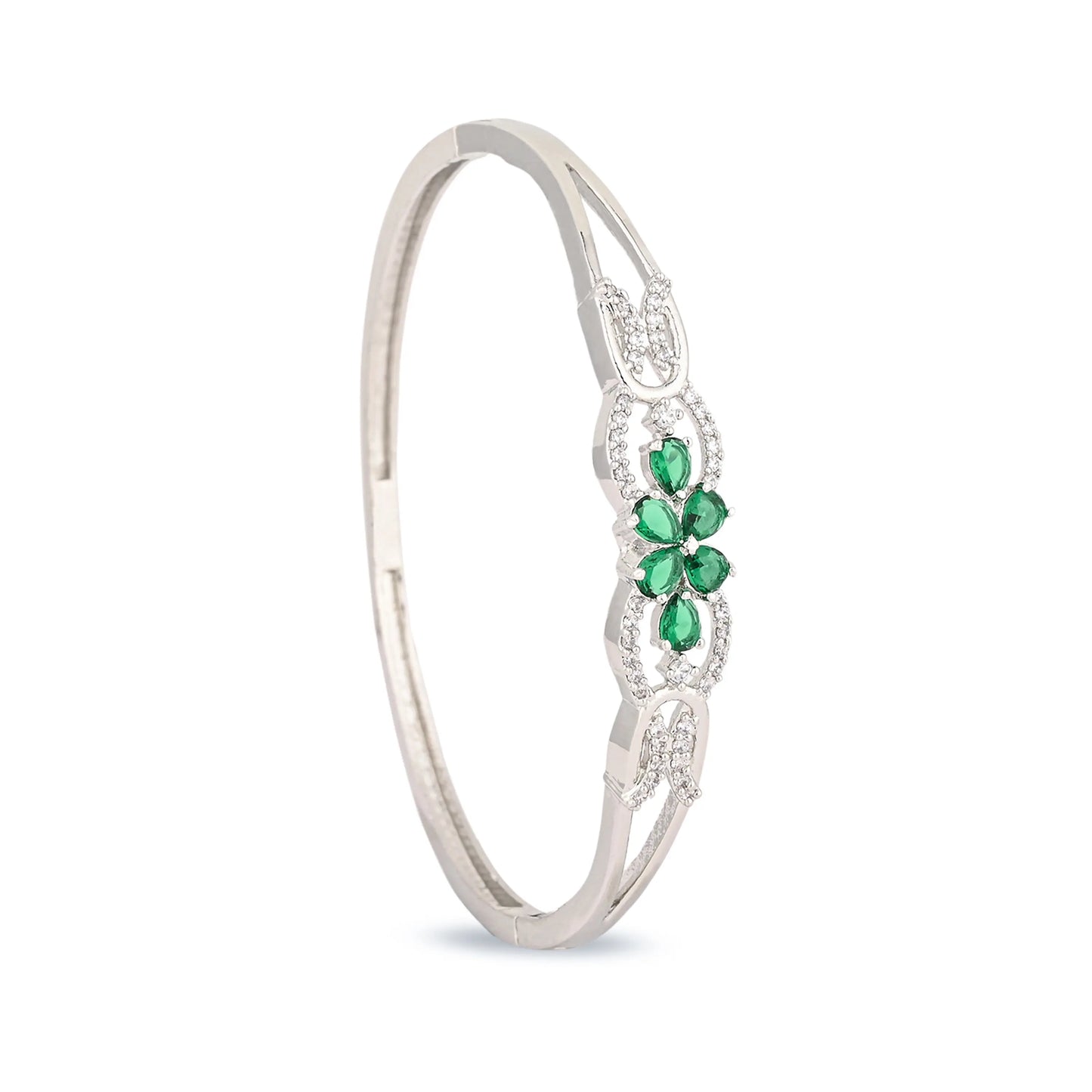 Elegant Silver-Plated Bracelet with Green Zircon Floral Design – Women’s Jewellery - BELARIC
