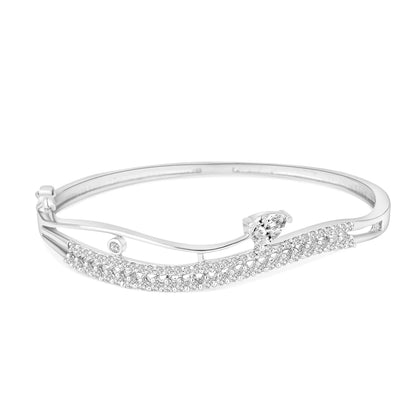 Stylish Silver-Plated Bangle with White Crystal Accents – Women’s Jewellery - BELARIC