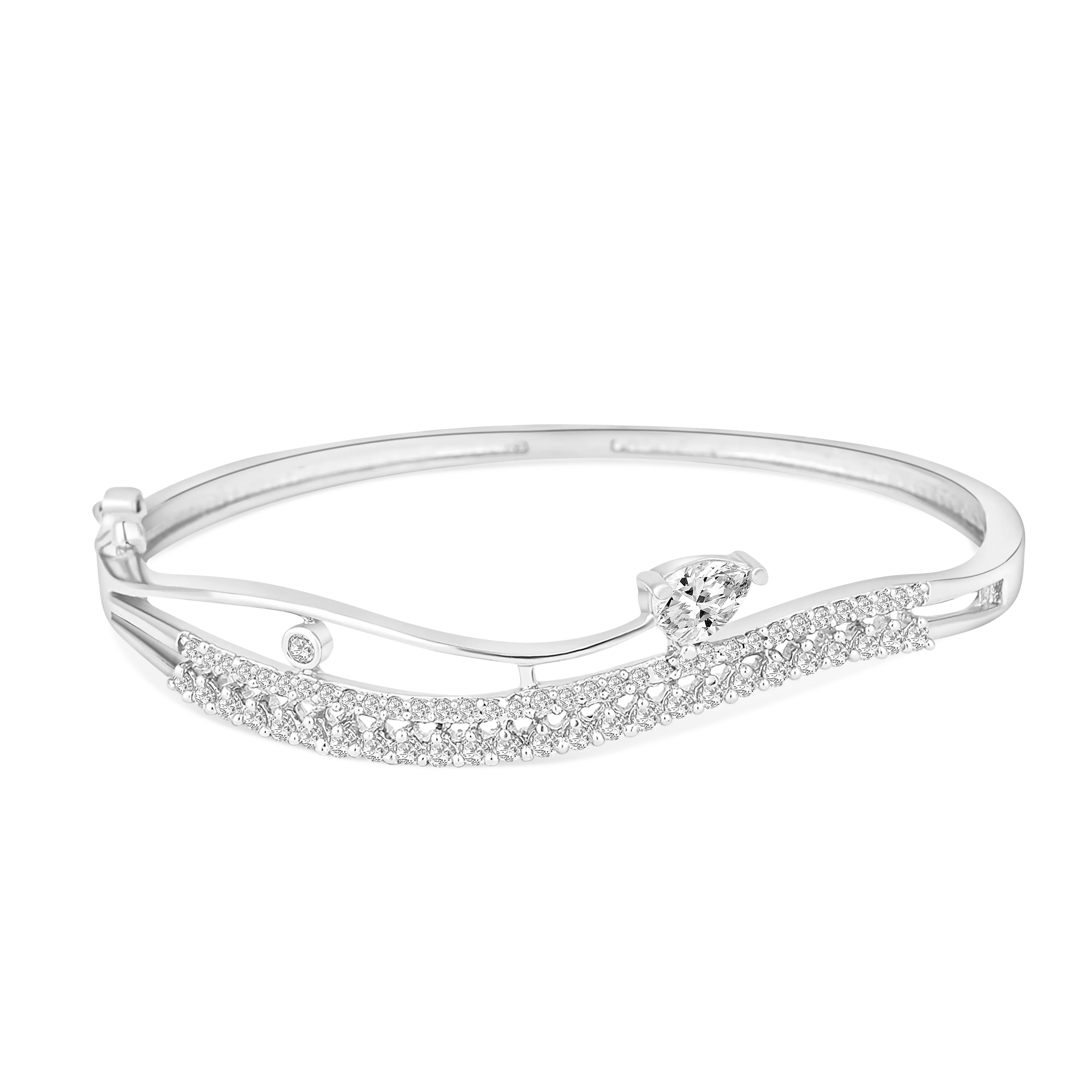 Stylish Silver-Plated Bangle with White Crystal Accents – Women’s Jewellery - DZOIR