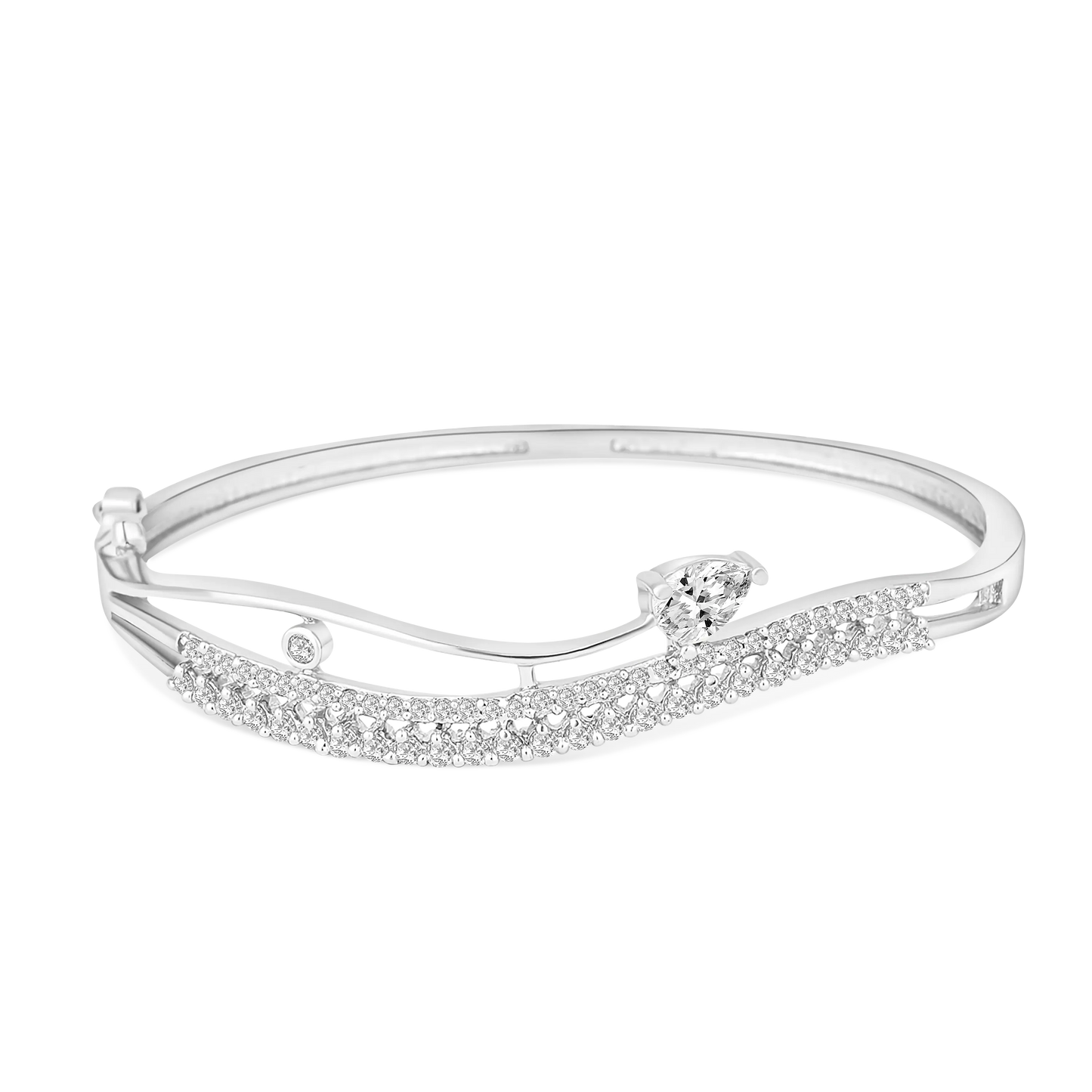 Stylish Silver-Plated Bangle with White Crystal Accents – Women’s Jewellery - BELARIC