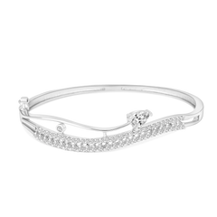 Stylish Silver-Plated Bangle with White Crystal Accents – Women’s Jewellery - DZOIR