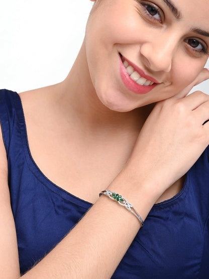Elegant Silver-Plated Bracelet with Green Zircon Floral Design – Women’s Jewellery - BELARIC