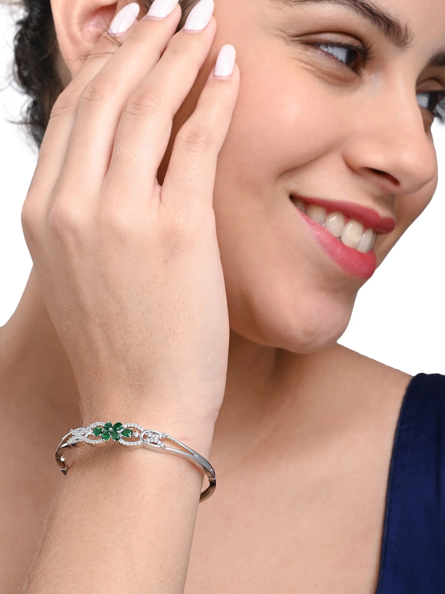 Elegant Silver-Plated Bracelet with Green Zircon Floral Design – Women’s Jewellery - BELARIC