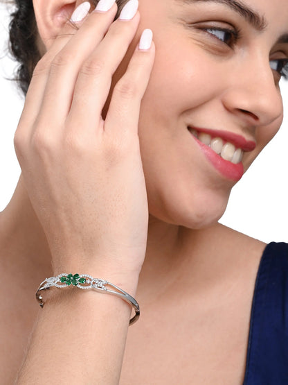 Elegant Silver-Plated Bracelet with Green Zircon Floral Design – Women’s Jewellery - BELARIC