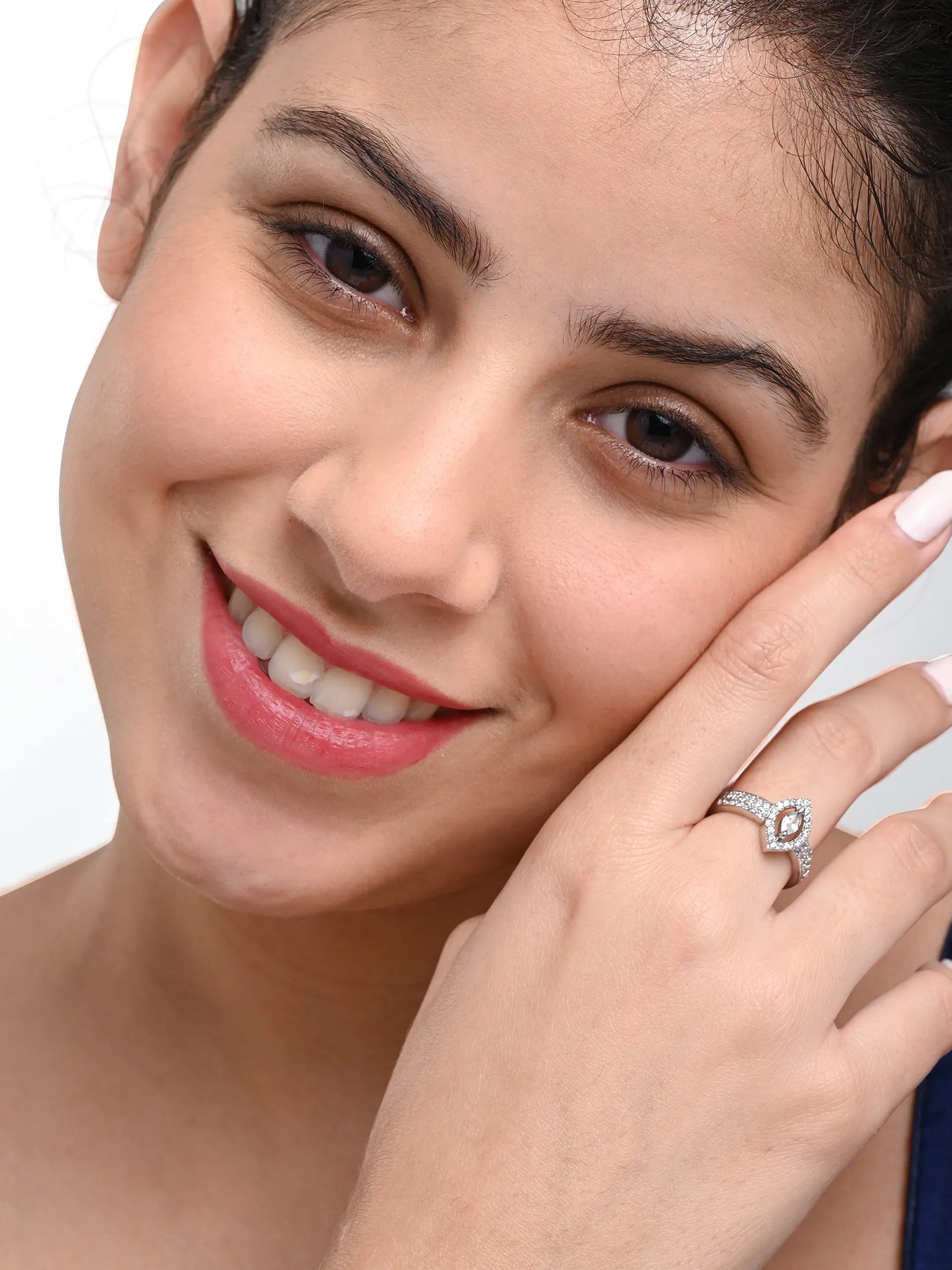 Marquise Cut CZ Diamond Ring | Elegant Silver-Tone Engagement Style Ring for Women - DZOIR