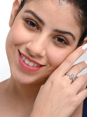 Marquise Cut CZ Diamond Ring | Elegant Silver-Tone Engagement Style Ring for Women - DZOIR