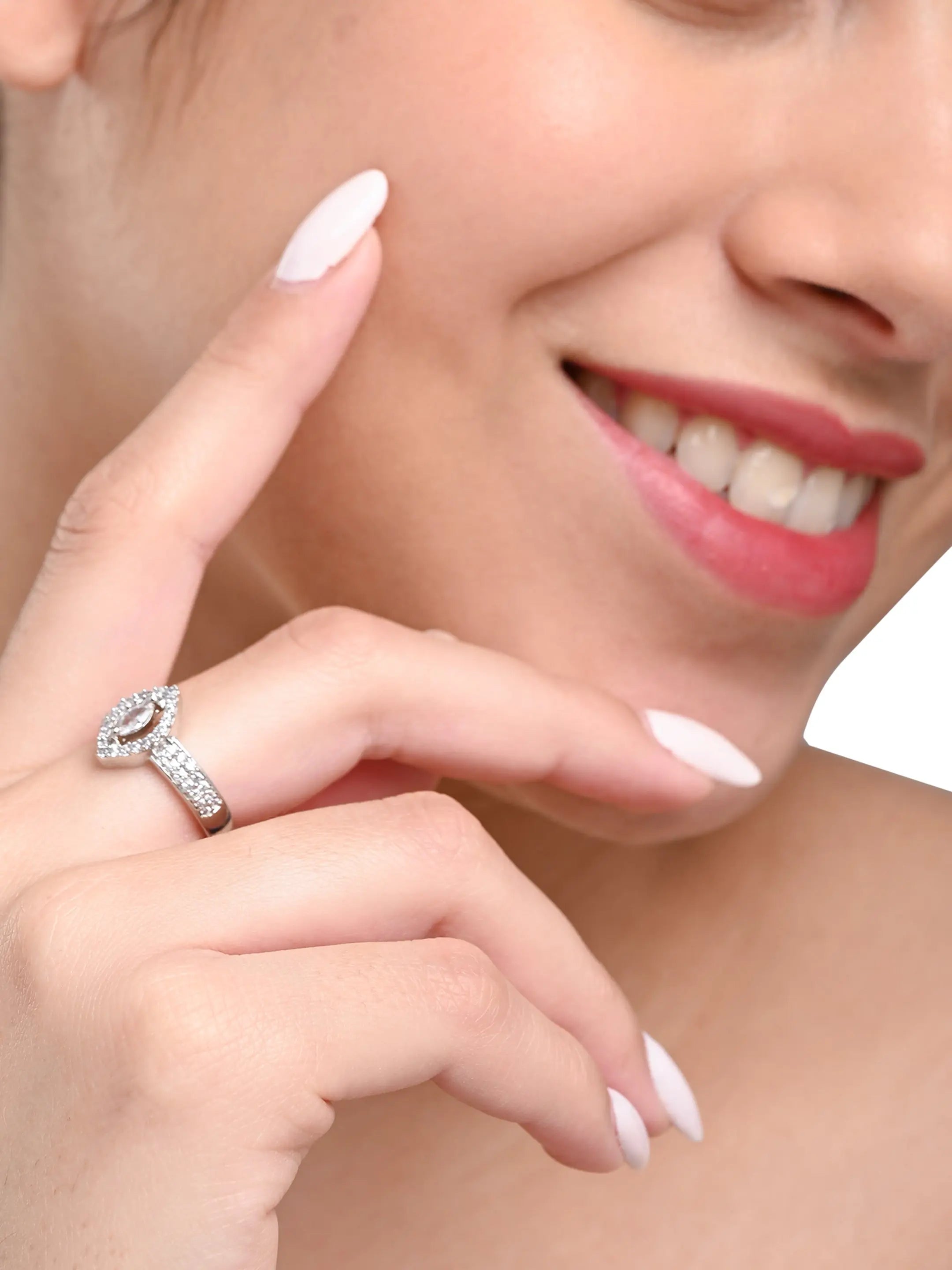 Marquise Cut CZ Diamond Ring | Elegant Silver-Tone Engagement Style Ring for Women - DZOIR