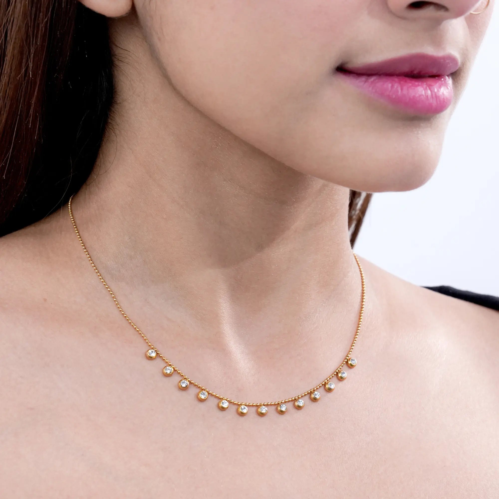 Elegant Gold-Plated Crystal Drop Necklace – Dainty & Sparkling Jewellery for Women - DZOIR