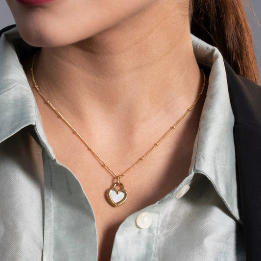 Gold Plated Heart Lock Pendant Necklace – Black Enamel Charm for Women - DZOIR