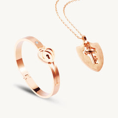 Lock & Key Bracelet and Necklace Set – Rose Gold Matching Jewellery - DZOIR