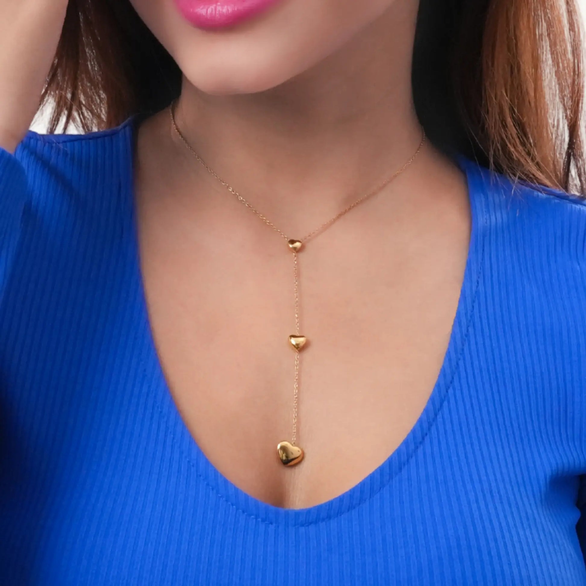 Triple Heart Gold Necklace for Women | Dainty Love-Inspired Layered Pendant - DZOIR