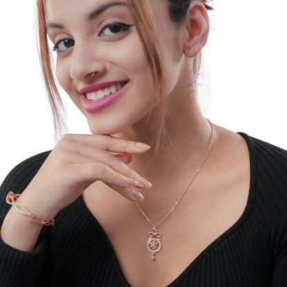 Rose Gold Plated Twisted Infinity Bangle with Sparkling Zircon Stones - DZOIR