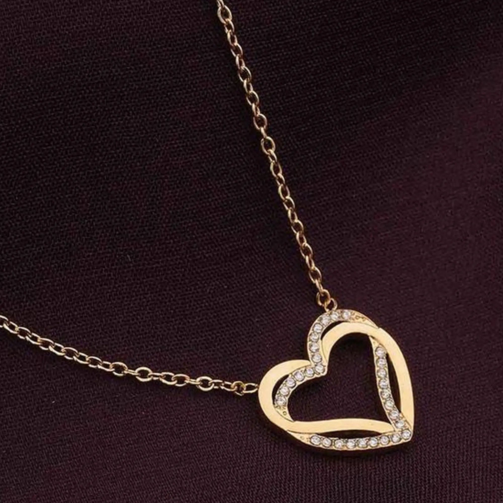 Gold Plated Double Heart Bracelet with Sparkling Stones – Elegant & Stylish Jewelry for Women & Girls - DZOIR