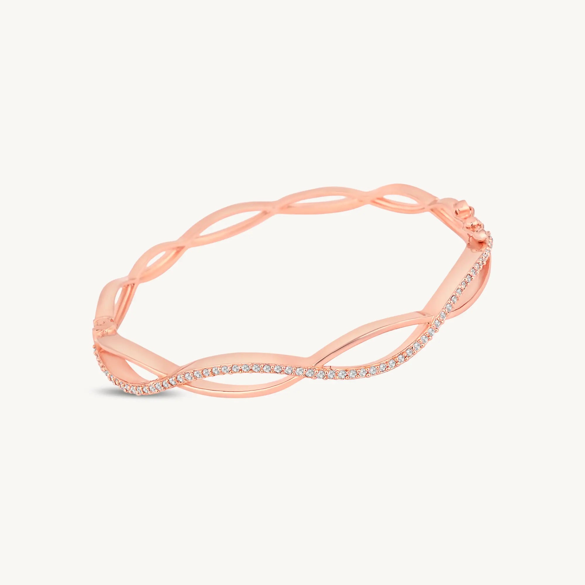 Rose Gold Plated Twisted Infinity Bangle with Sparkling Zircon Stones - DZOIR