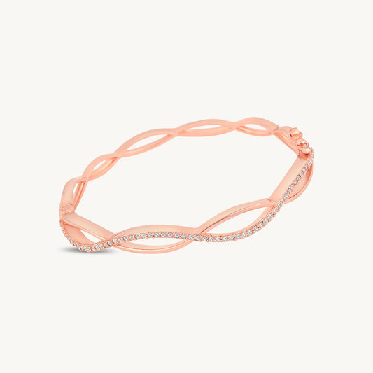 Rose Gold Plated Twisted Infinity Bangle with Sparkling Zircon Stones - DZOIR