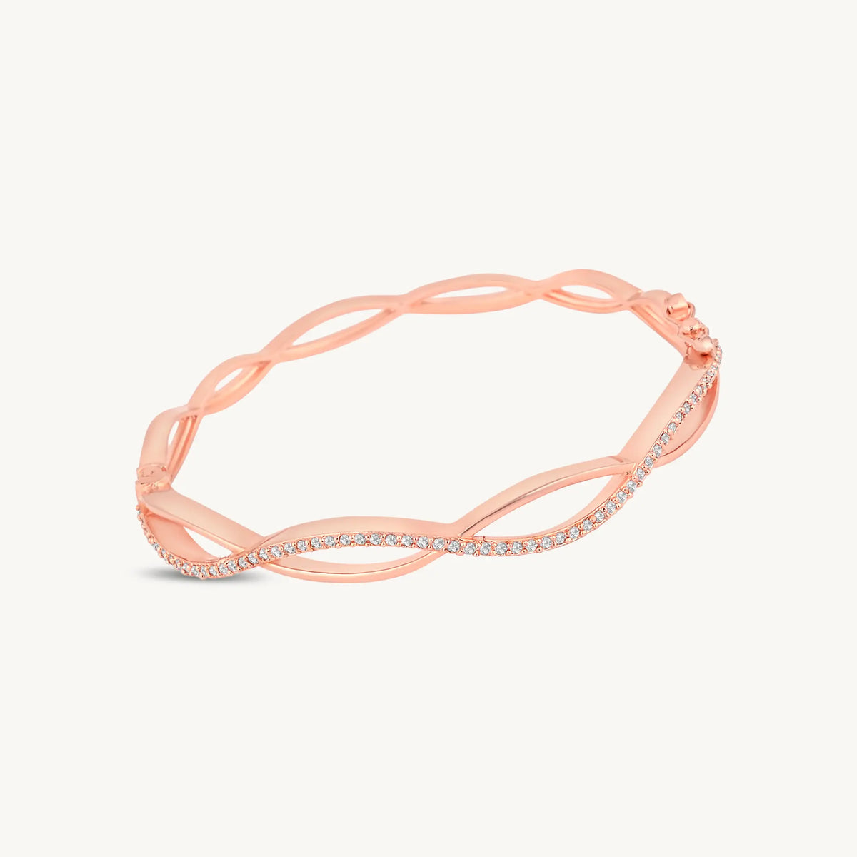 Rose Gold Plated Twisted Infinity Bangle with Sparkling Zircon Stones - DZOIR