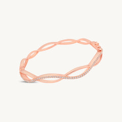 Rose Gold Plated Twisted Infinity Bangle with Sparkling Zircon Stones - DZOIR