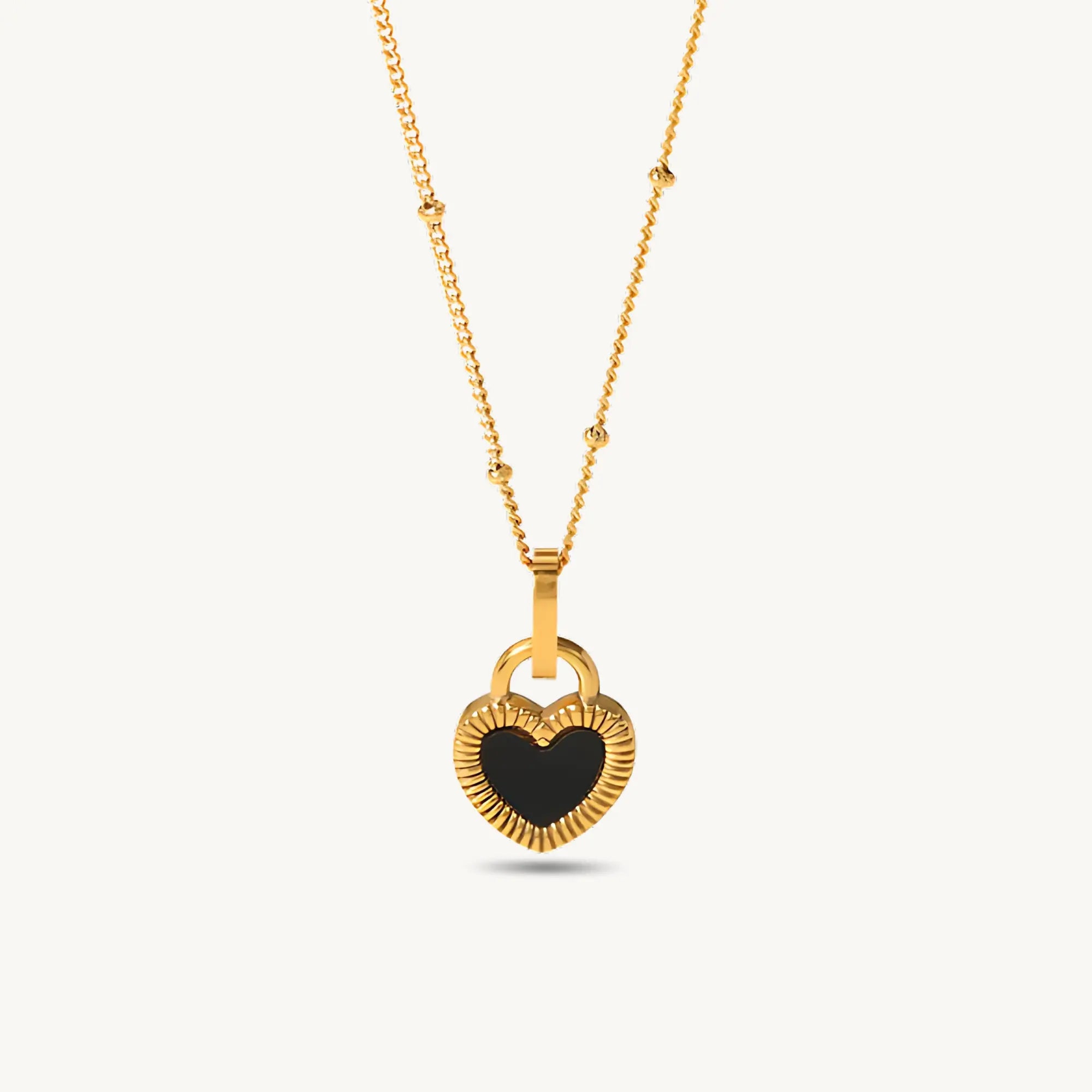 Gold Plated Heart Lock Pendant Necklace – Black Enamel Charm for Women - DZOIR