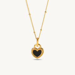 Gold Plated Heart Lock Pendant Necklace – Black Enamel Charm for Women - DZOIR