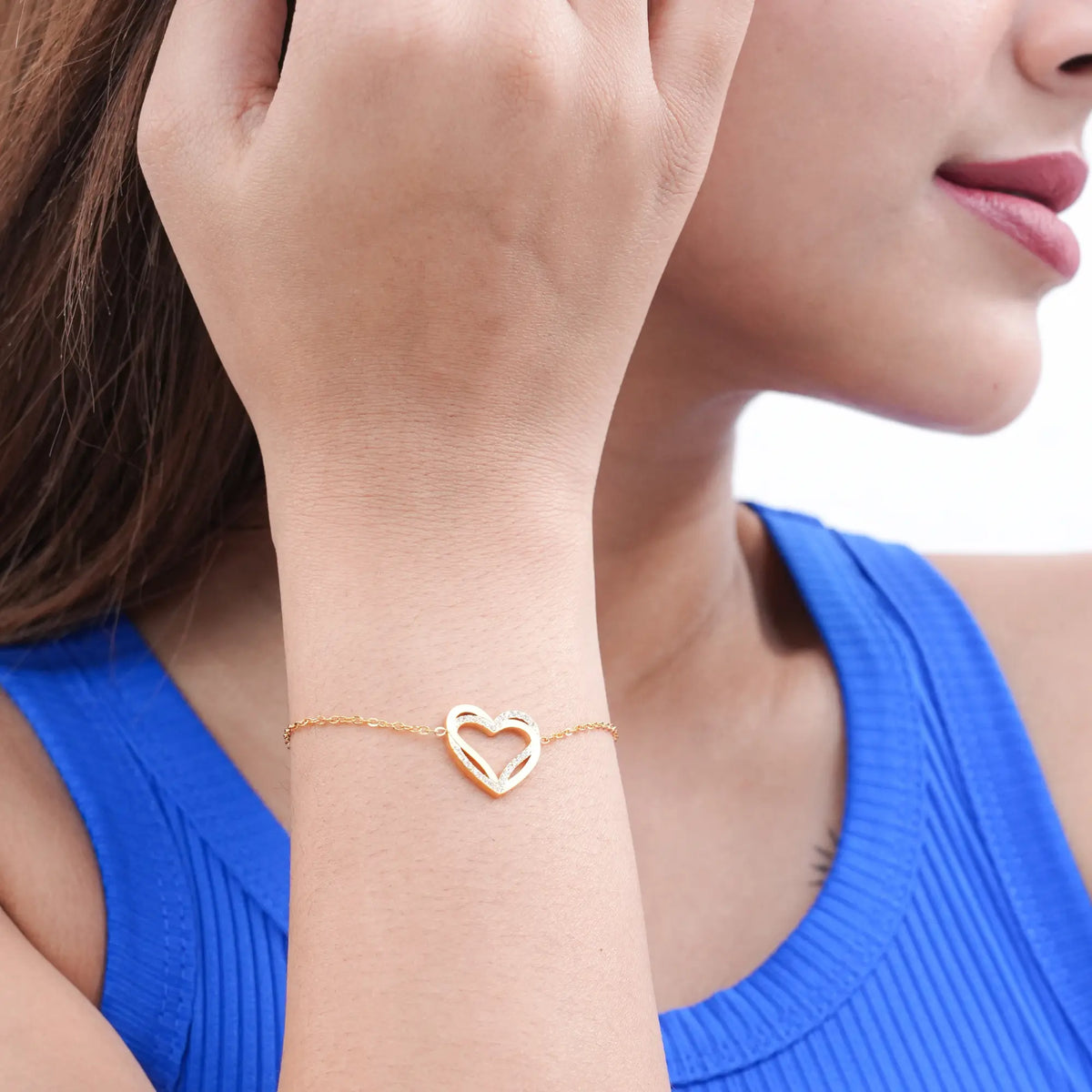 Gold Plated Double Heart Bracelet with Sparkling Stones – Elegant & Stylish Jewelry for Women & Girls - DZOIR