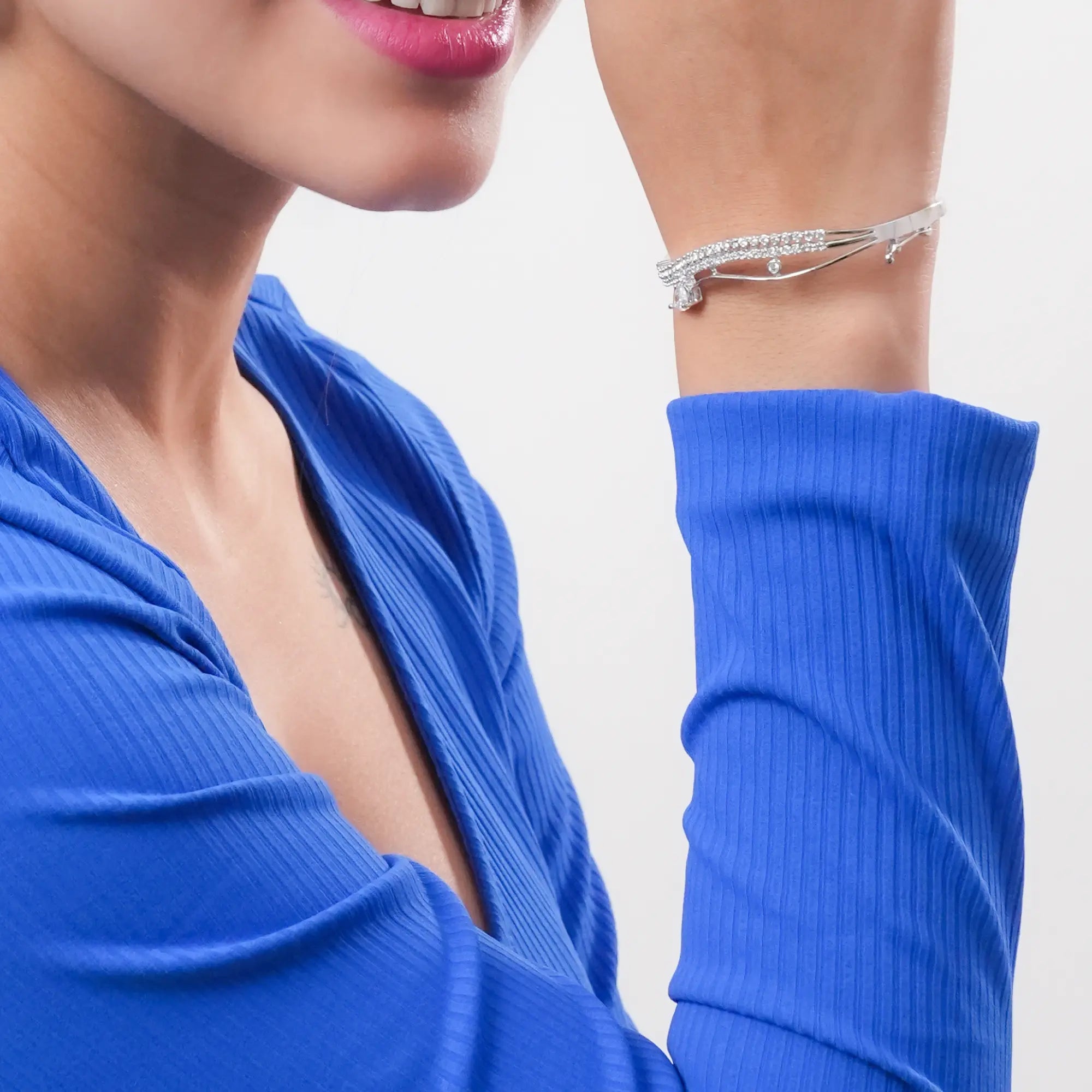 Stylish Silver-Plated Bangle with White Crystal Accents – Women’s Jewellery - DZOIR