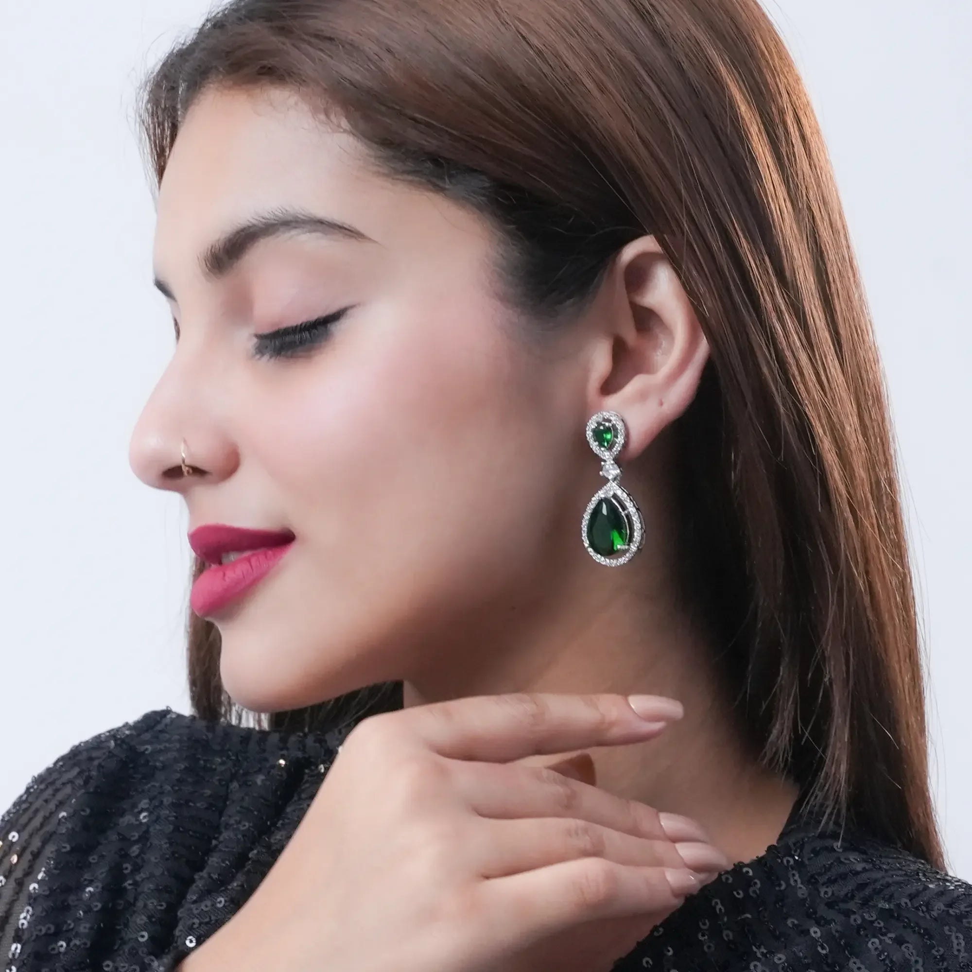 DZOIR Fashion Stylish Dangle Earrings for Women & Girls | Trendy AD Diamond Earrings | Elegant Green Designer Earrings for Parties & Everyday Wear - DZOIR