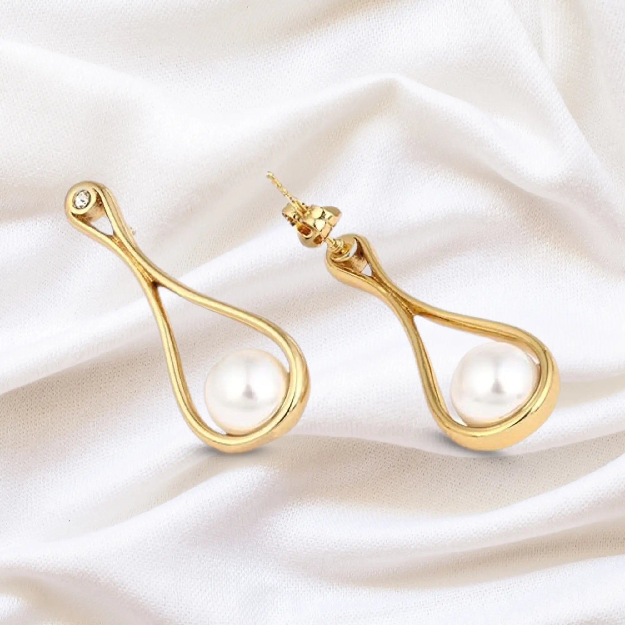 Gold Teardrop Pearl Earrings | Elegant Drop Earrings for Women with Minimal Design - DZOIR