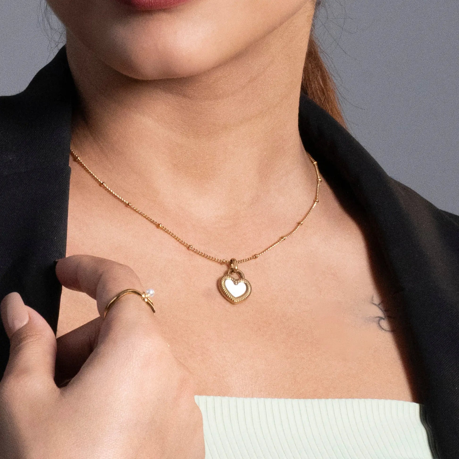 Gold Plated Heart Lock Pendant Necklace – Black Enamel Charm for Women - DZOIR