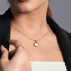 Gold Plated Heart Lock Pendant Necklace – Black Enamel Charm for Women - DZOIR