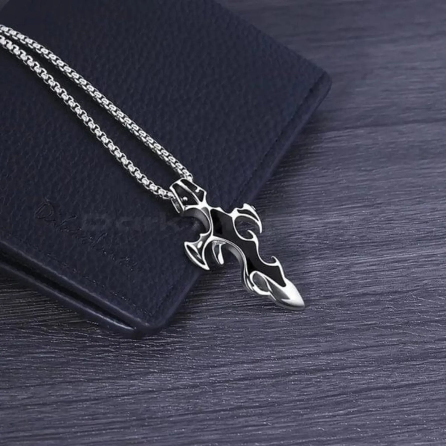 Men’s Stainless Steel Flame Cross Necklace – Gothic Rock Style - BELARIC