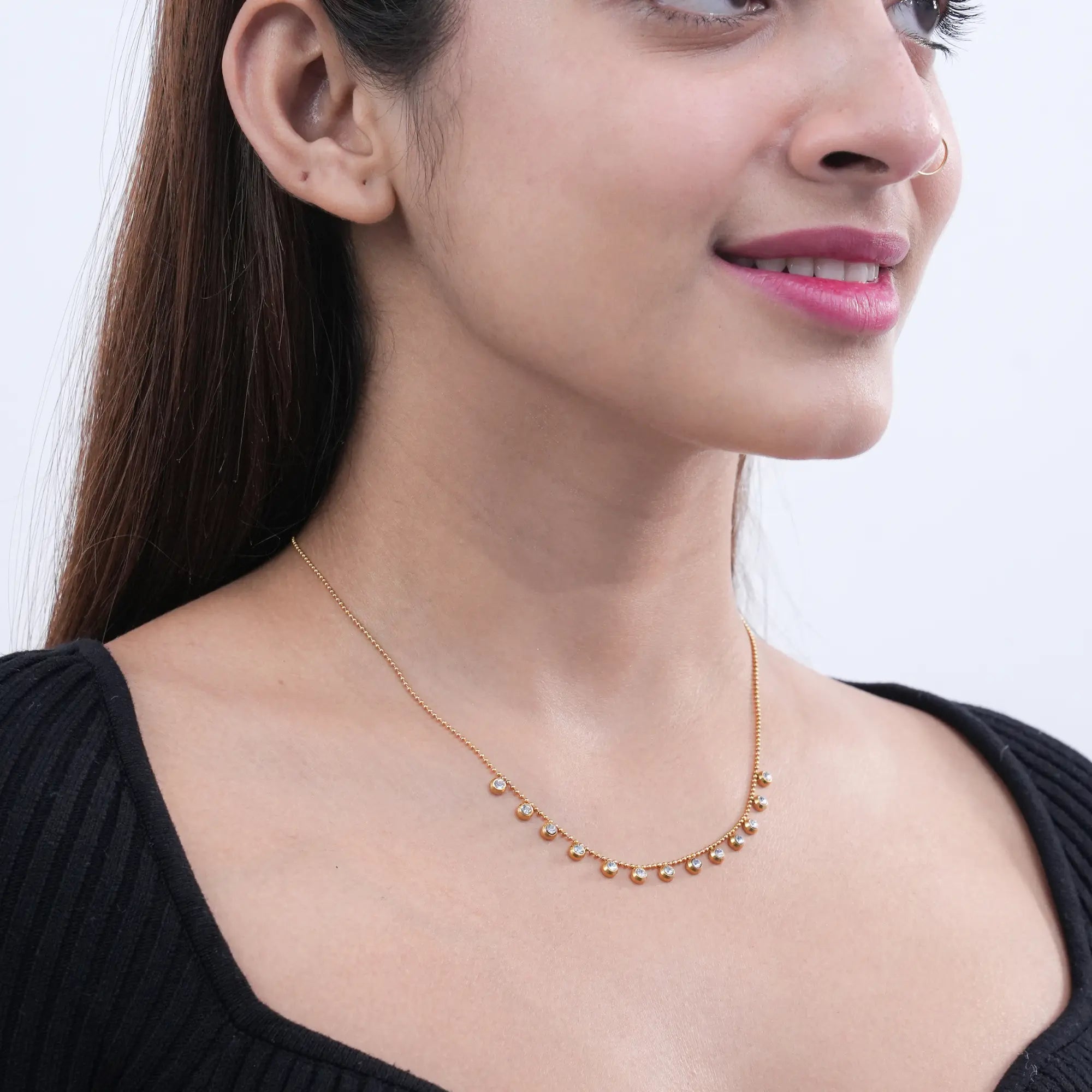 Elegant Gold-Plated Crystal Drop Necklace – Dainty & Sparkling Jewellery for Women - DZOIR