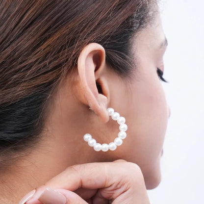 Minimalist Pearl Hoop Earrings for Women – Elegant Gold Studded Half Hoop Jewelry - BELARIC