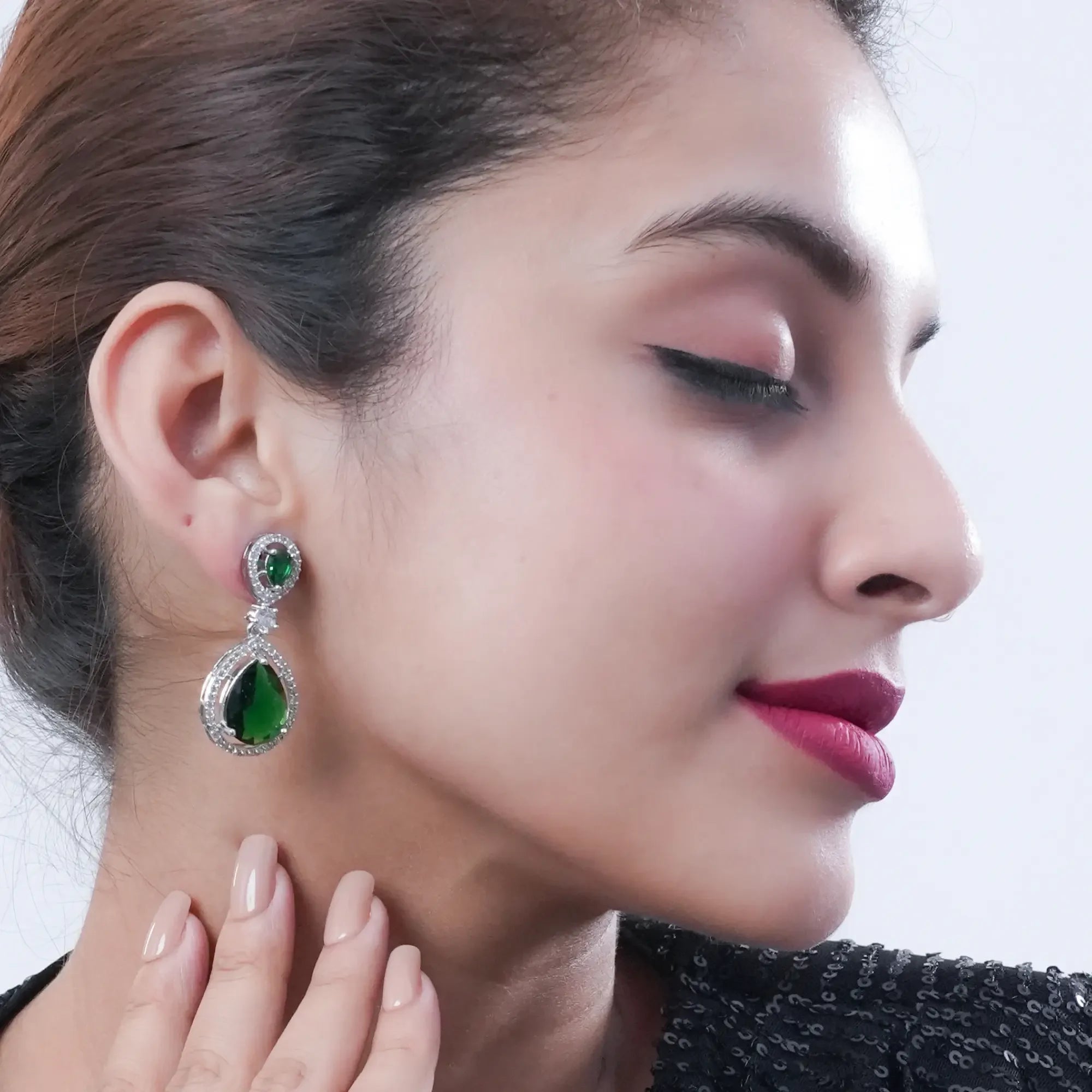 DZOIR Fashion Stylish Dangle Earrings for Women & Girls | Trendy AD Diamond Earrings | Elegant Green Designer Earrings for Parties & Everyday Wear - DZOIR