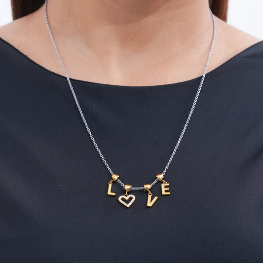 LOVE Charm Necklace with Gold Letters | Dual-Tone Dainty Pendant for Women - BELARIC