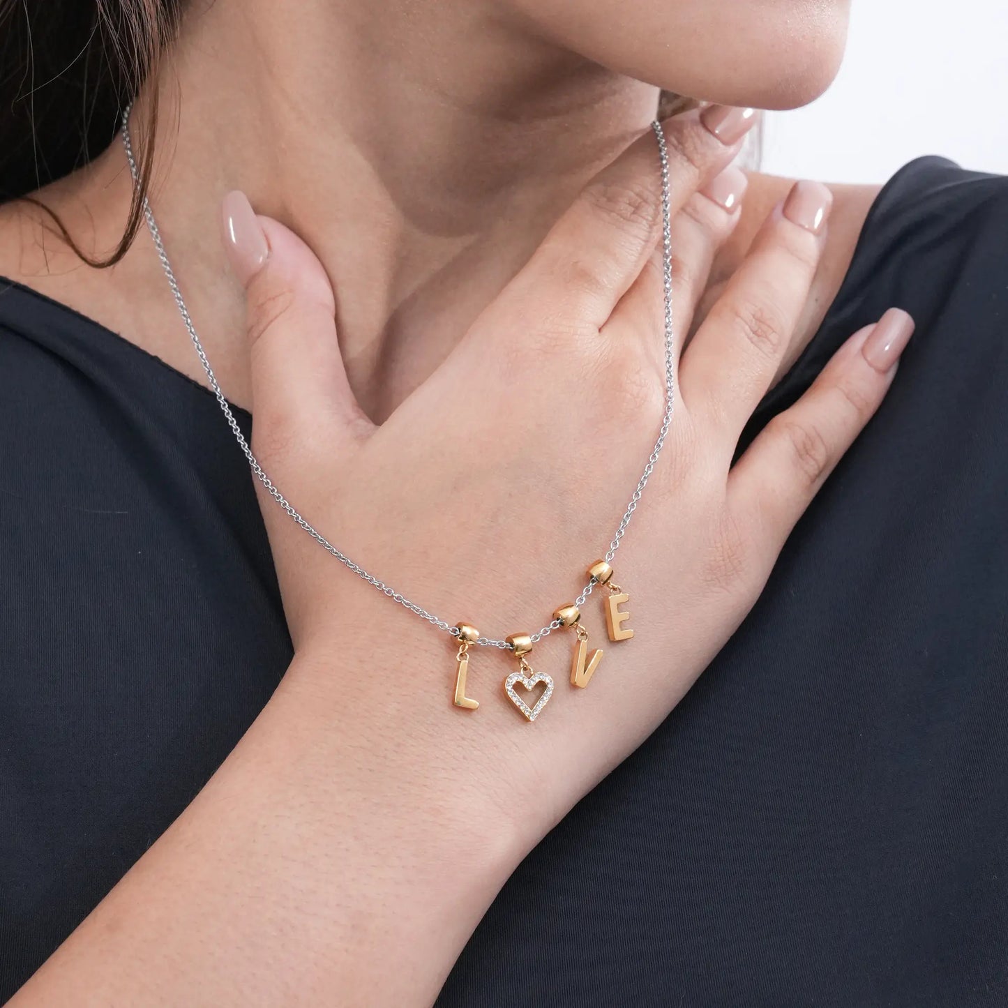 LOVE Charm Necklace with Gold Letters | Dual-Tone Dainty Pendant for Women - BELARIC