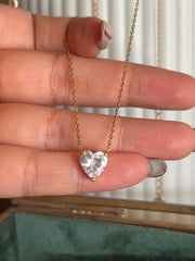 Elegant Solitaire Heart Necklace for Women – Gold Plated Chain with CZ Stone - DZOIR