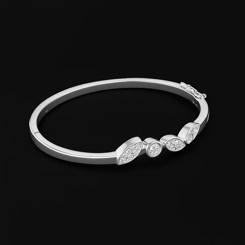 Silver Crystal Bangle Bracelet - BELARIC
